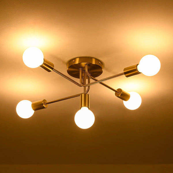 Thehouselights - 5 - Light Swirl Sputnik Semi Flush Light - Chandelier - Brass - 