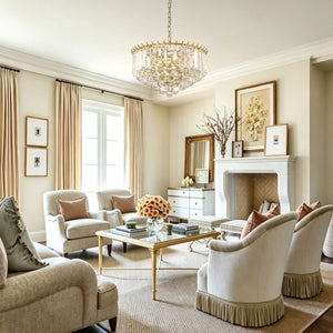 Thehouselights-5-Light Teardrop Crystal Round Chandelier-Chandelier-5-Light-