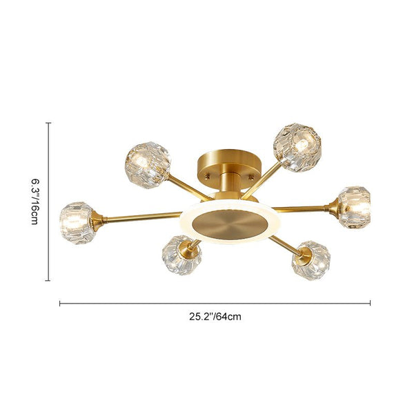 Thehouselights - 6 - Light Crystal Shade Flush Mount Ceiling Light - Ceiling Light - 