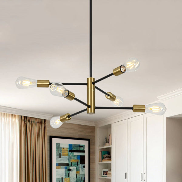 Thehouselights - 6 - Light Designer Minimalist Sputnik Chandelier - Chandelier - Black+Brass - 