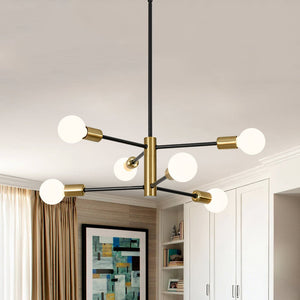Thehouselights - 6 - Light Designer Minimalist Sputnik Chandelier - Chandelier - Black+Brass - 