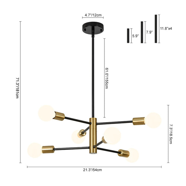Thehouselights - 6 - Light Designer Minimalist Sputnik Chandelier - Chandelier - Black+Brass - 
