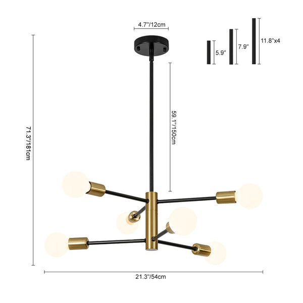 Thehouselights - 6 - Light Designer Minimalist Sputnik Chandelier - Chandelier - Black+Brass - 