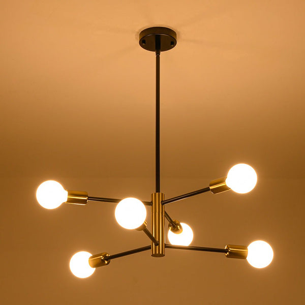 Thehouselights - 6 - Light Designer Minimalist Sputnik Chandelier - Chandelier - Black+Brass - 