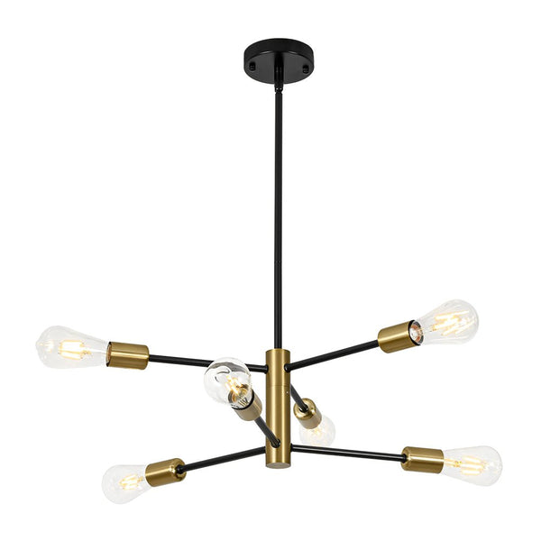 Thehouselights - 6 - Light Designer Minimalist Sputnik Chandelier - Chandelier - Black+Brass - 