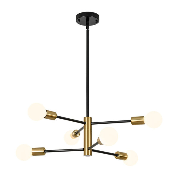 Thehouselights - 6 - Light Designer Minimalist Sputnik Chandelier - Chandelier - Black+Brass - 
