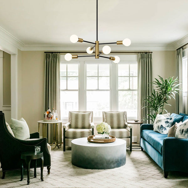 Thehouselights - 6 - Light Designer Minimalist Sputnik Chandelier - Chandelier - Black+Brass - 