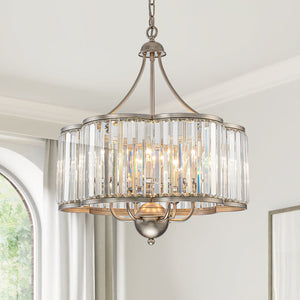Thehouselights - 6 - Light Geometric Flower Glass Crystal Chandelier - Chandelier - Brushed Silver - 