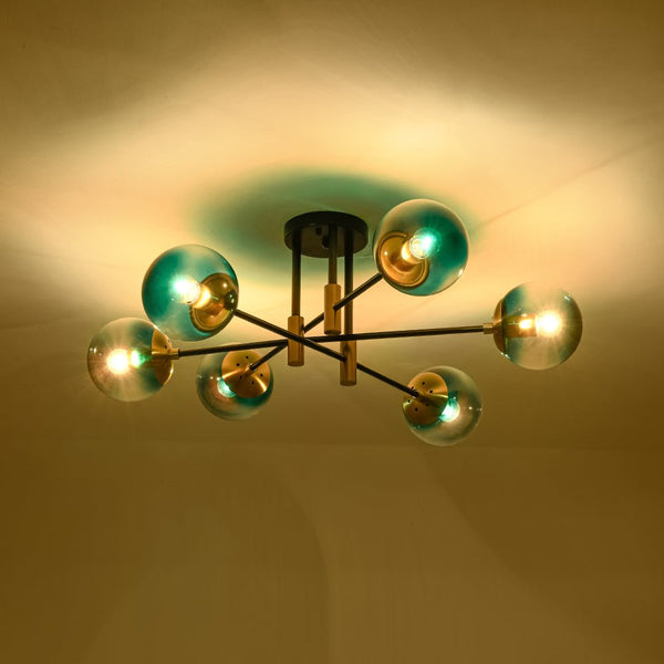 Thehouselights - 6 - Light Glass Bubble Sputnik Semi Flush Chandelier - Chandelier - Blue Glass - 