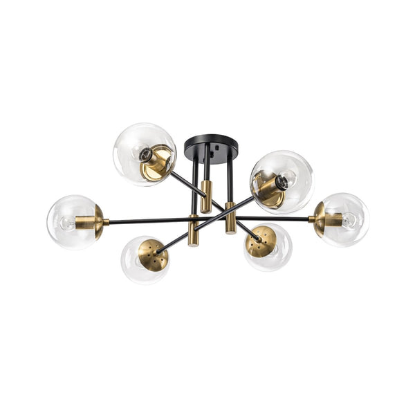 Thehouselights-6-Light Glass Bubble Sputnik Semi Flush Chandelier-Chandelier-Blue Glass-