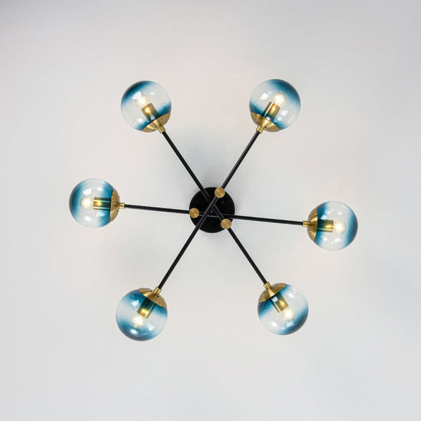 Thehouselights - 6 - Light Glass Bubble Sputnik Semi Flush Chandelier - Chandelier - Blue Glass - 