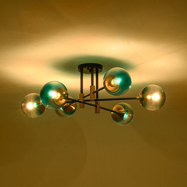 Thehouselights - 6 - Light Glass Bubble Sputnik Semi Flush Chandelier - Chandelier - Blue Glass - 