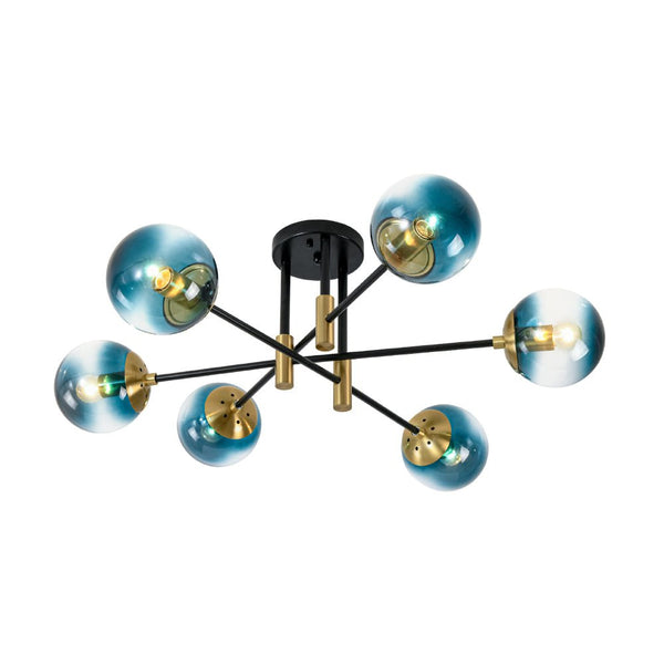 Thehouselights - 6 - Light Glass Bubble Sputnik Semi Flush Chandelier - Chandelier - Blue Glass - 