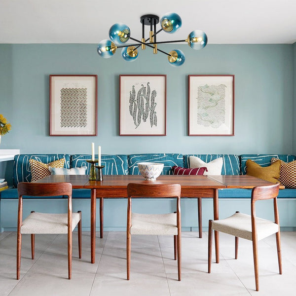 Thehouselights - 6 - Light Glass Bubble Sputnik Semi Flush Chandelier - Chandelier - Blue Glass - 