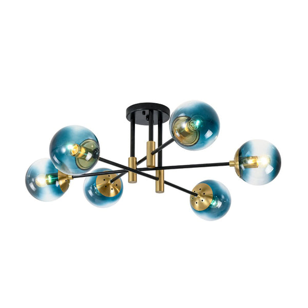 Thehouselights - 6 - Light Glass Bubble Sputnik Semi Flush Chandelier - Chandelier - Blue Glass - 