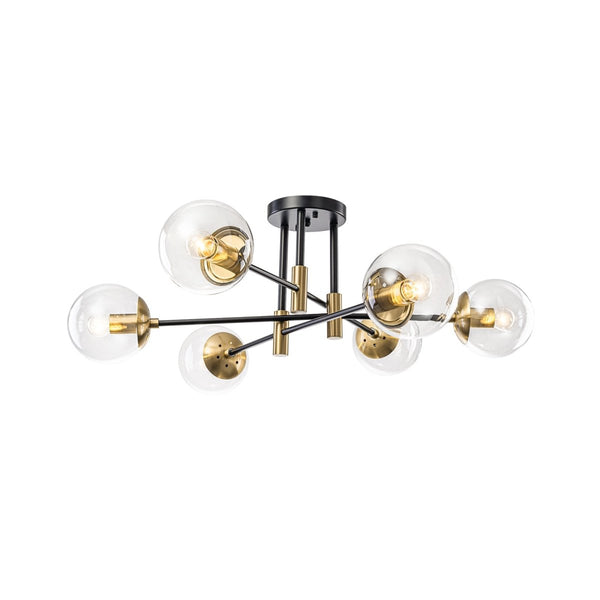 Thehouselights-6-Light Glass Bubble Sputnik Semi Flush Chandelier-Chandelier-Clear Glass-