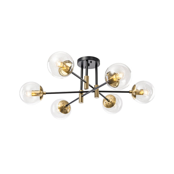 Thehouselights-6-Light Glass Bubble Sputnik Semi Flush Chandelier-Chandelier-Clear Glass-