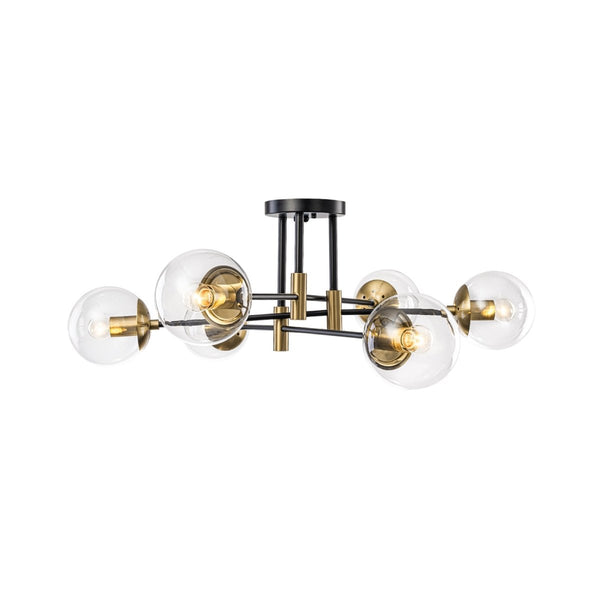 Thehouselights-6-Light Glass Bubble Sputnik Semi Flush Chandelier-Chandelier-Clear Glass-