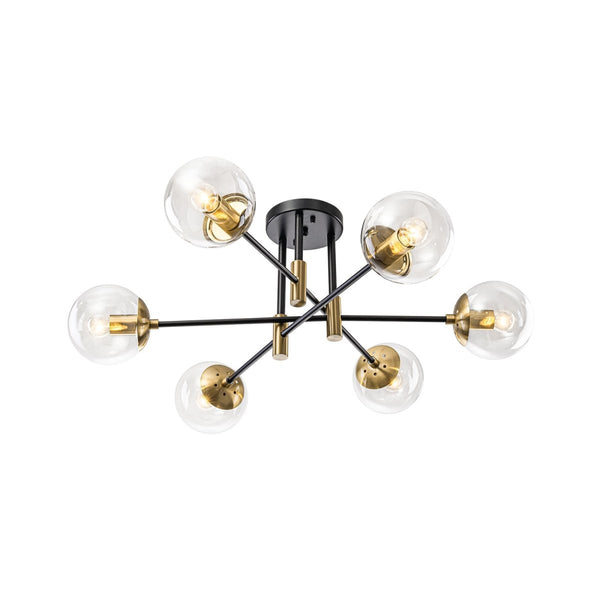 Thehouselights-6-Light Glass Bubble Sputnik Semi Flush Chandelier-Chandelier-Clear Glass-