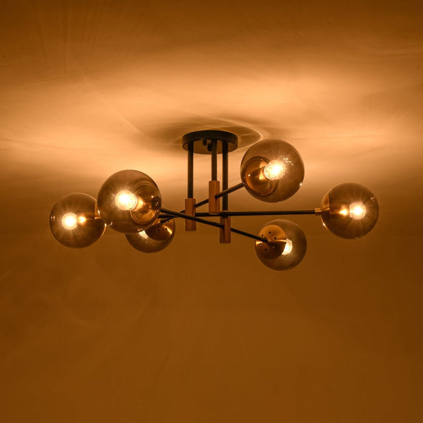Thehouselights - 6 - Light Glass Bubble Sputnik Semi Flush Chandelier - Chandelier - Smoky Gray Glass - 