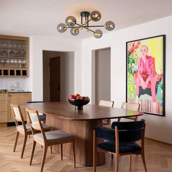 Thehouselights - 6 - Light Glass Bubble Sputnik Semi Flush Chandelier - Chandelier - Smoky Gray Glass - 