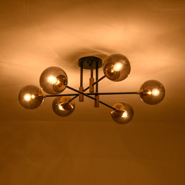 Thehouselights - 6 - Light Glass Bubble Sputnik Semi Flush Chandelier - Chandelier - Smoky Gray Glass - 