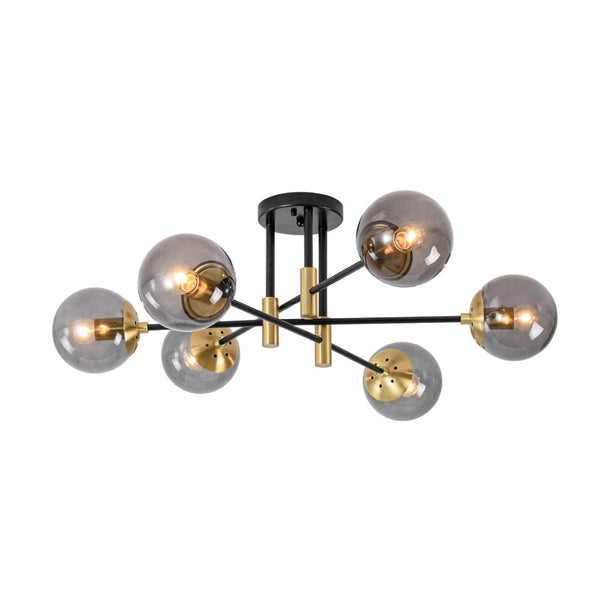 Thehouselights - 6 - Light Glass Bubble Sputnik Semi Flush Chandelier - Chandelier - Smoky Gray Glass - 