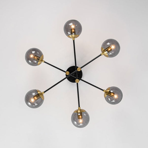Thehouselights - 6 - Light Glass Bubble Sputnik Semi Flush Chandelier - Chandelier - Smoky Gray Glass - 