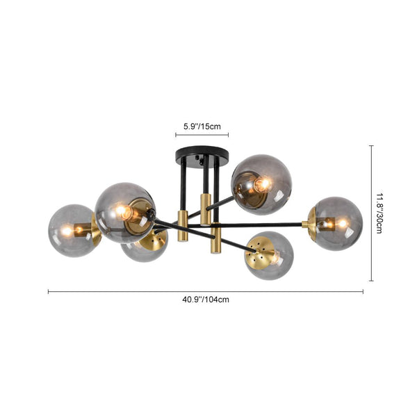 Thehouselights - 6 - Light Glass Bubble Sputnik Semi Flush Chandelier - Chandelier - Smoky Gray Glass - 