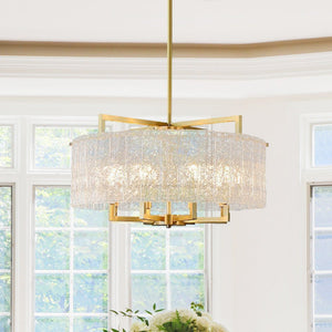 Thehouselights - 6 - Light Luxury Dimmable Glass Crystal Drum Chandelier - Chandelier - Brass - 