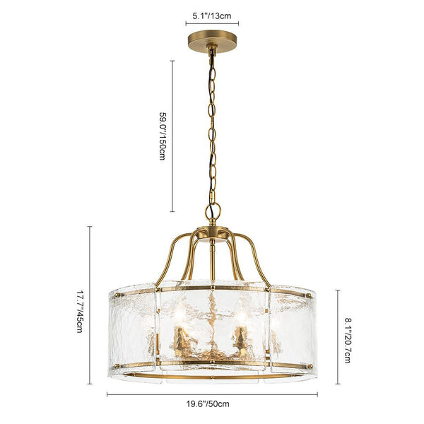 Thehouselights - 6 - Light Modern Glass Brass Drum Chandelier - Chandelier - Brass - 