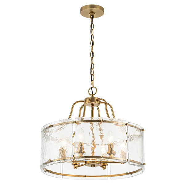 Thehouselights - 6 - Light Modern Glass Brass Drum Chandelier - Chandelier - Brass - 