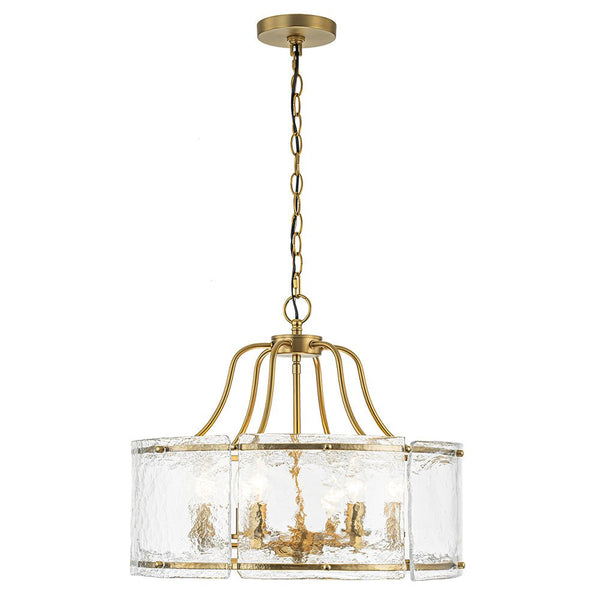 Thehouselights - 6 - Light Modern Glass Brass Drum Chandelier - Chandelier - Brass - 