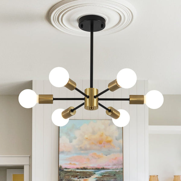 Thehouselights - 6 - Light Sputnik Chandelier - Chandelier - Black+Brass - 