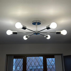 Thehouselights - 6 - Light Sputnik Semi Flush Ceiling Light - Flush Mount - Black - 