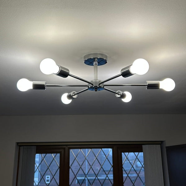 Thehouselights - 6 - Light Sputnik Semi Flush Ceiling Light - Flush Mount - Black - 