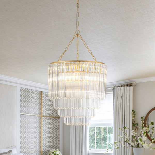 Thehouselights-7-Light Glam Glass Tube Tiered Chandelier-Chandelier-Brass-