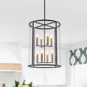 Thehouselights - 8 - Light Cylinder 2 - Tier Glass Chandelier Pendant Light - Pendant - Black - 