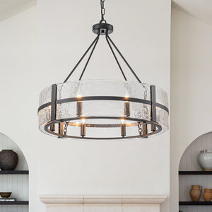 Thehouselights - 8 - Light Glass Round Chandelier Pendant Light - Chandelier - Black - 