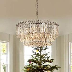 Thehouselights - 9 - Light Modern Tiered Crystal Chandelier - Chandelier - Chrome - 