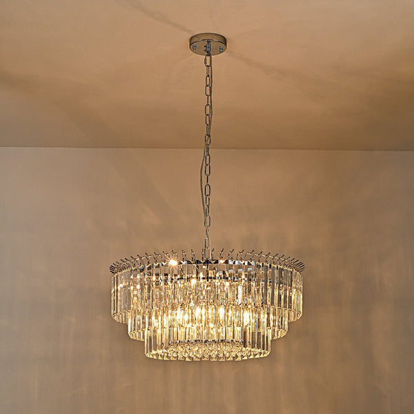 Thehouselights - 9 - Light Modern Tiered Crystal Chandelier - Chandelier - Chrome - 