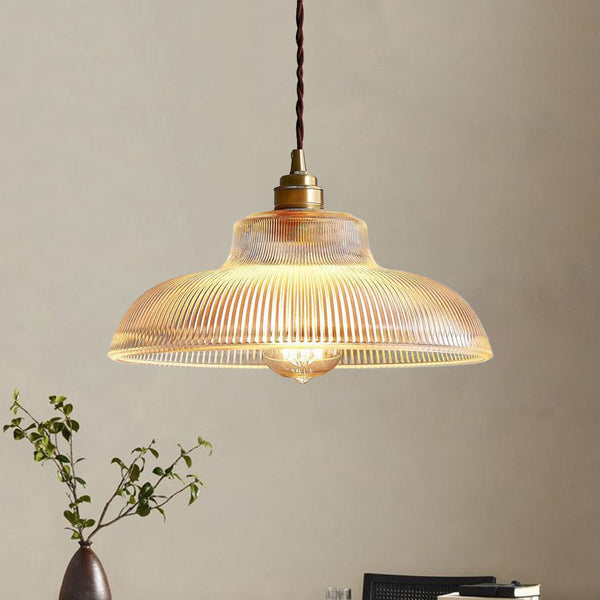 Thehouselights - Adjustable Modern Farmhouse Ribbed Glass Dome Pendant Light - Pendant - Clear - 
