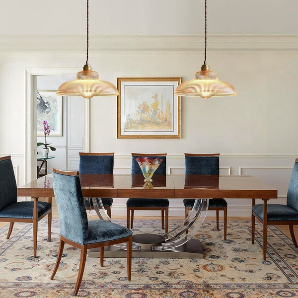 Thehouselights - Adjustable Modern Farmhouse Ribbed Glass Dome Pendant Light - Pendant - Clear - 