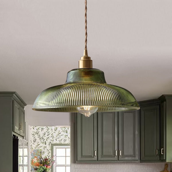 Thehouselights - Adjustable Modern Farmhouse Ribbed Glass Dome Pendant Light - Pendant - Green - 
