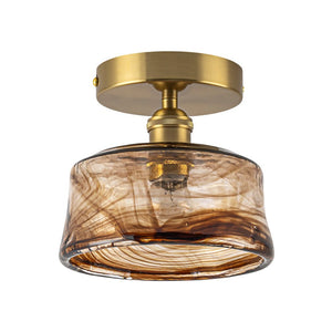 Thehouselights-Amber Glass Drum Semi Flush Mount-Ceiling Light-1-Light-