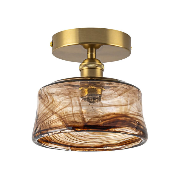 Thehouselights-Amber Glass Drum Semi Flush Mount-Ceiling Light-1-Light-