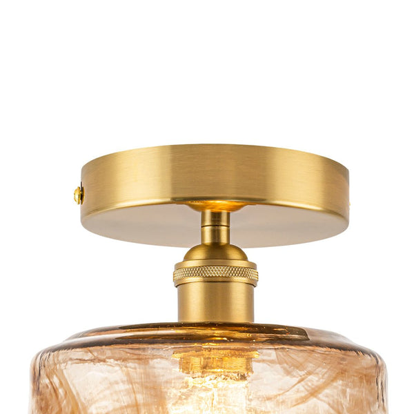 Thehouselights-Amber Glass Drum Semi Flush Mount-Ceiling Light-1-Light-