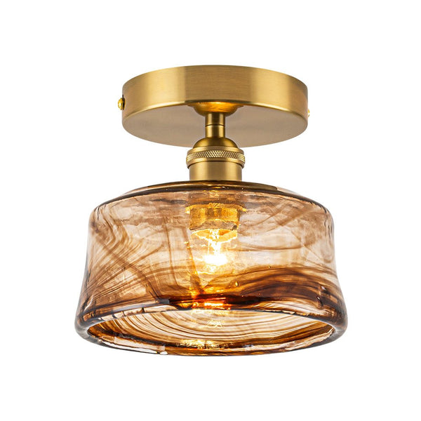 Thehouselights-Amber Glass Drum Semi Flush Mount-Ceiling Light-1-Light-