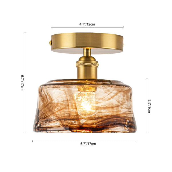 Thehouselights-Amber Glass Drum Semi Flush Mount-Ceiling Light-1-Light-