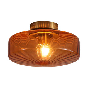 Thehouselights-Amber Glass Round Semi Flush Mount-Ceiling Light-1-Light-
